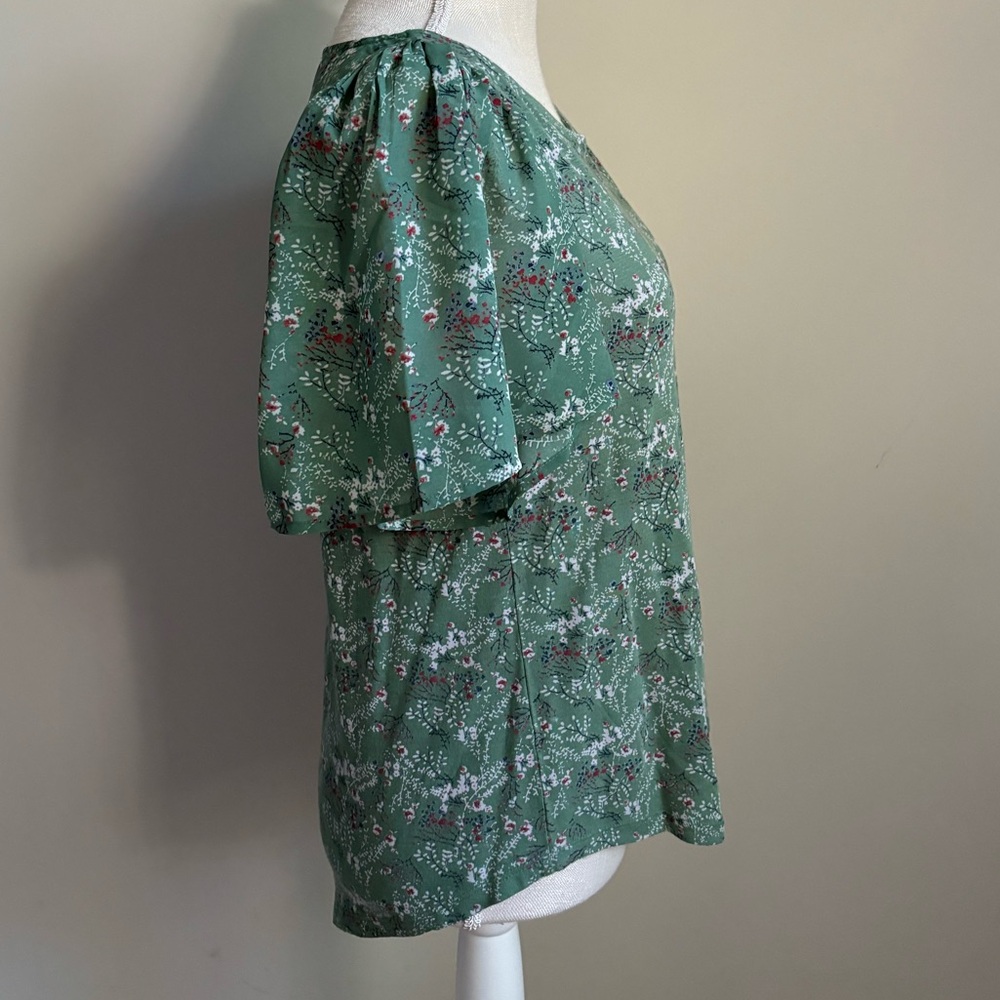Lucky Brand Flutter Sleeve Floral Print Top Green - Picture 4 of 9